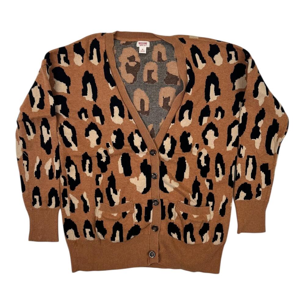 Vintage Mossimo Supply Co. Sweater Womens XL Brown Leopard Print Cardigan Knit